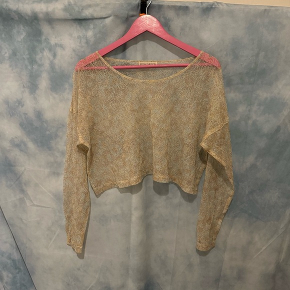 Vintage Bryan Emerson • sheer floral lace top with shades of tan and blue - Picture 2 of 6